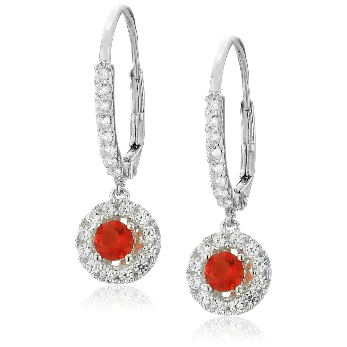 925 Sterling Silver Fire Opal, Created White Sapphire Earring