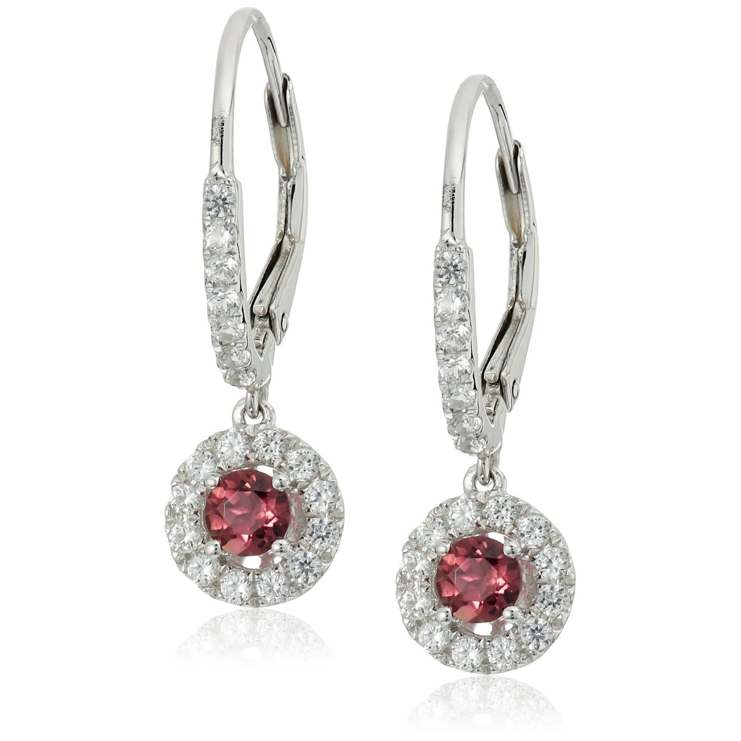 925 Sterling Silver Pink Tourmaline,  Created White Sapphire Earring - Pinctore