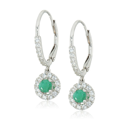 Sterling Silver Emerald and Created White Sapphire Dangle Earring - Pinctore