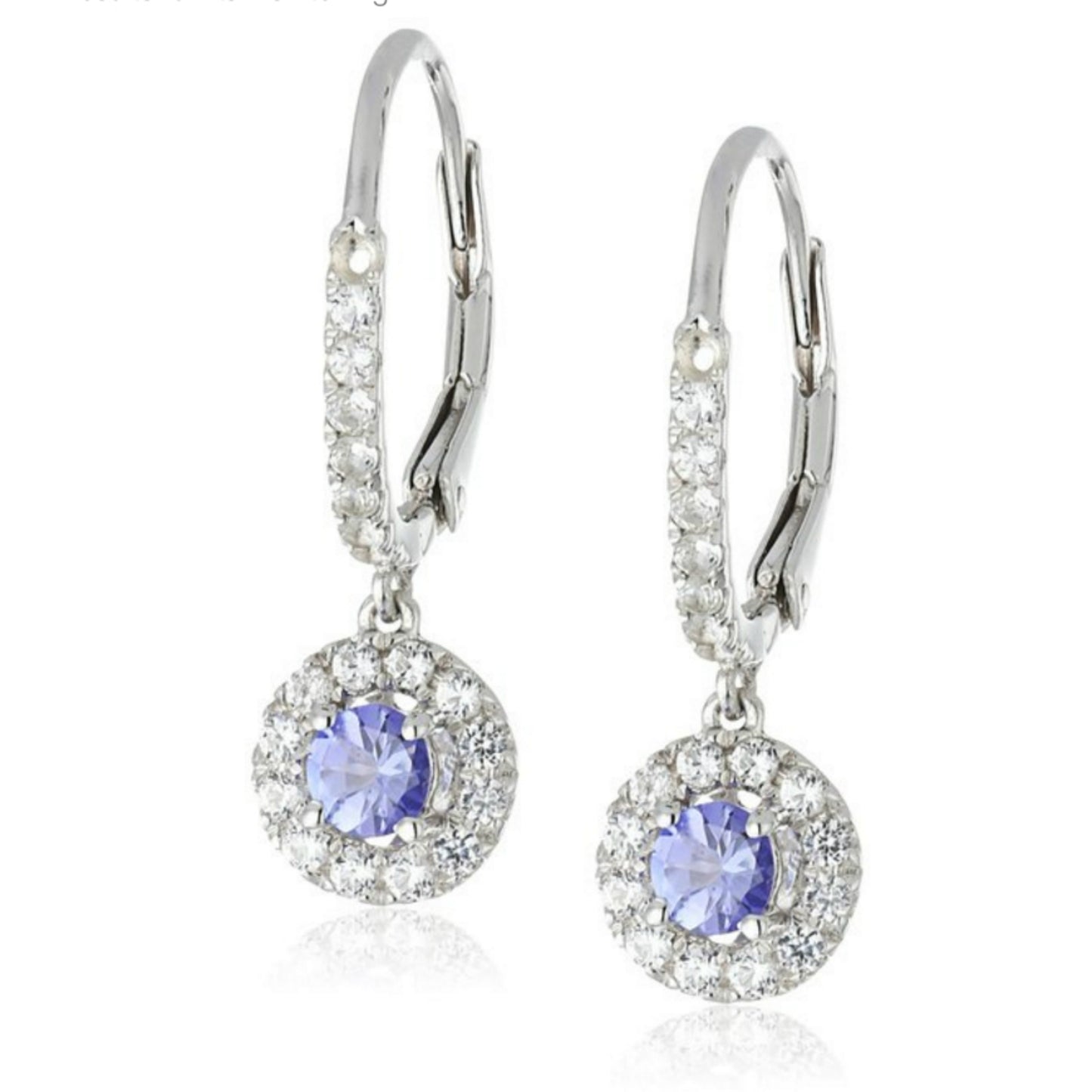 Sterling Silver Tanzanite and Created White Sapphire Dangle Earrings