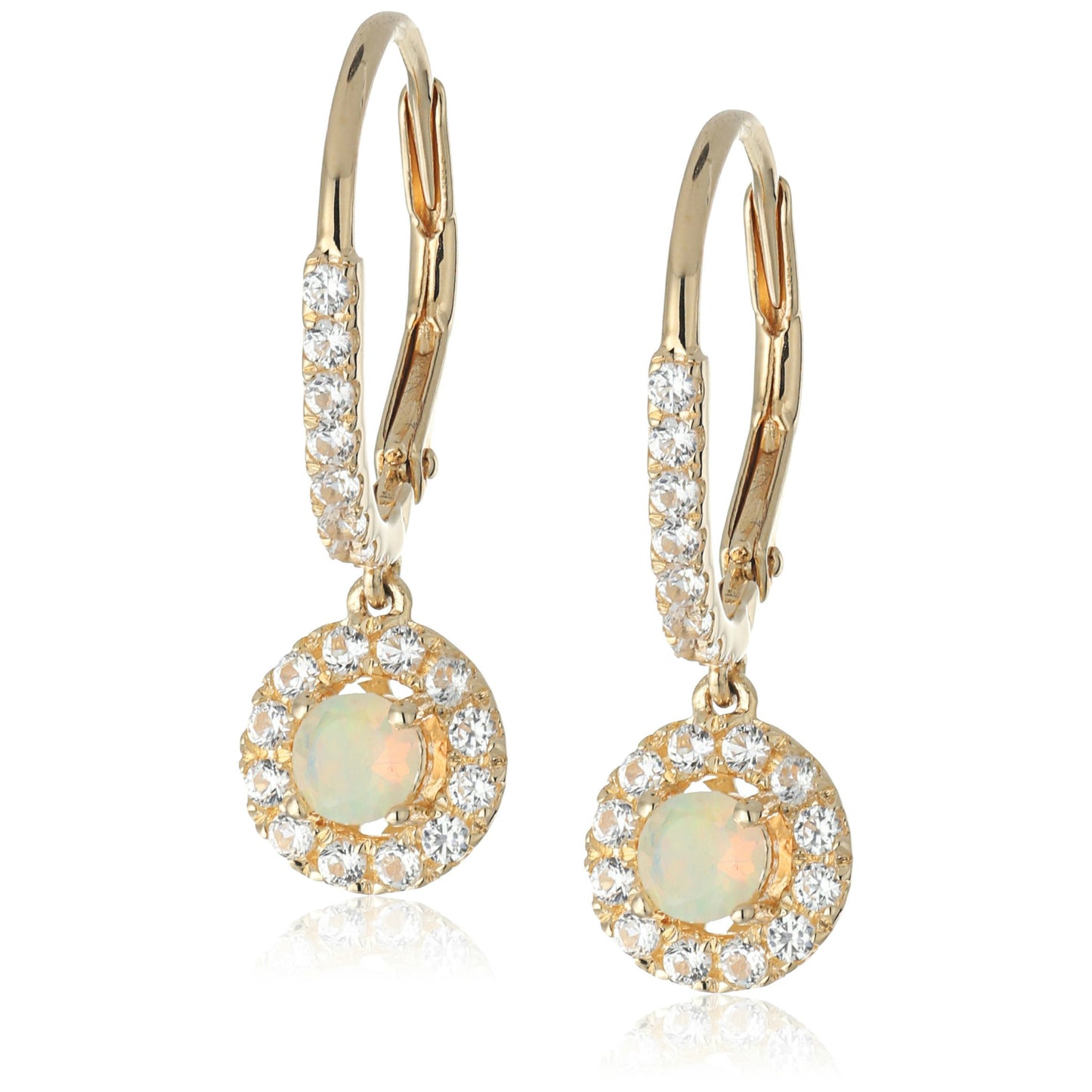 Yellow Gold-Plated Silver Ethiopian Opal and Created White Sapphire Dangle Earrings - pinctore