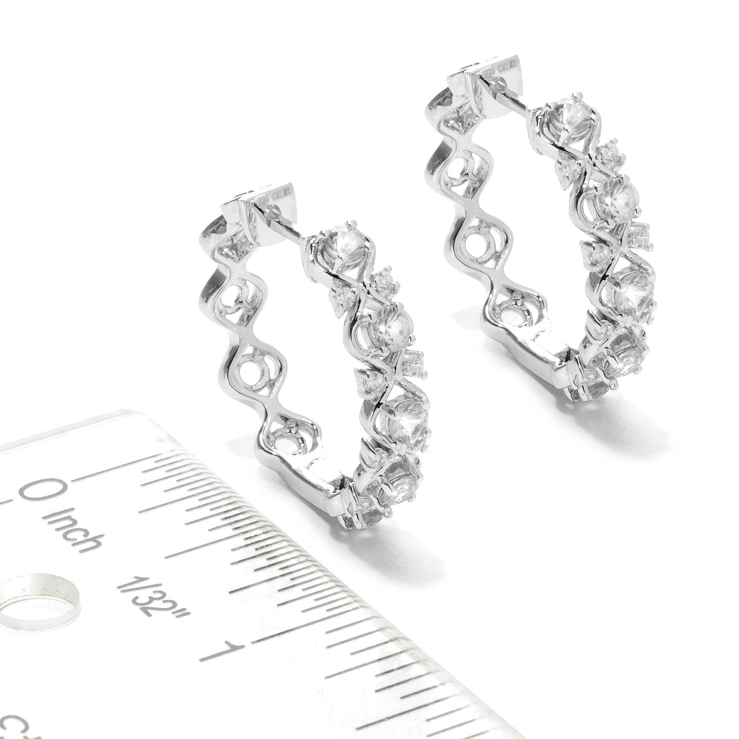Pinctore Sterling Silver 2.24ctw White Natural Zircon Hoops Earring 1.00'L