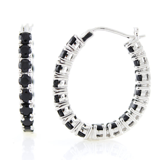 Sterling Silver 4.46Ctw Black Spinel 1" Hoop Earring - Pinctore