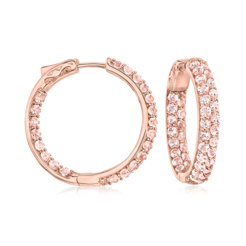 Sterling Silver Morganite Double-row Inside-out 1-inch Hoop Earring - Pinctore