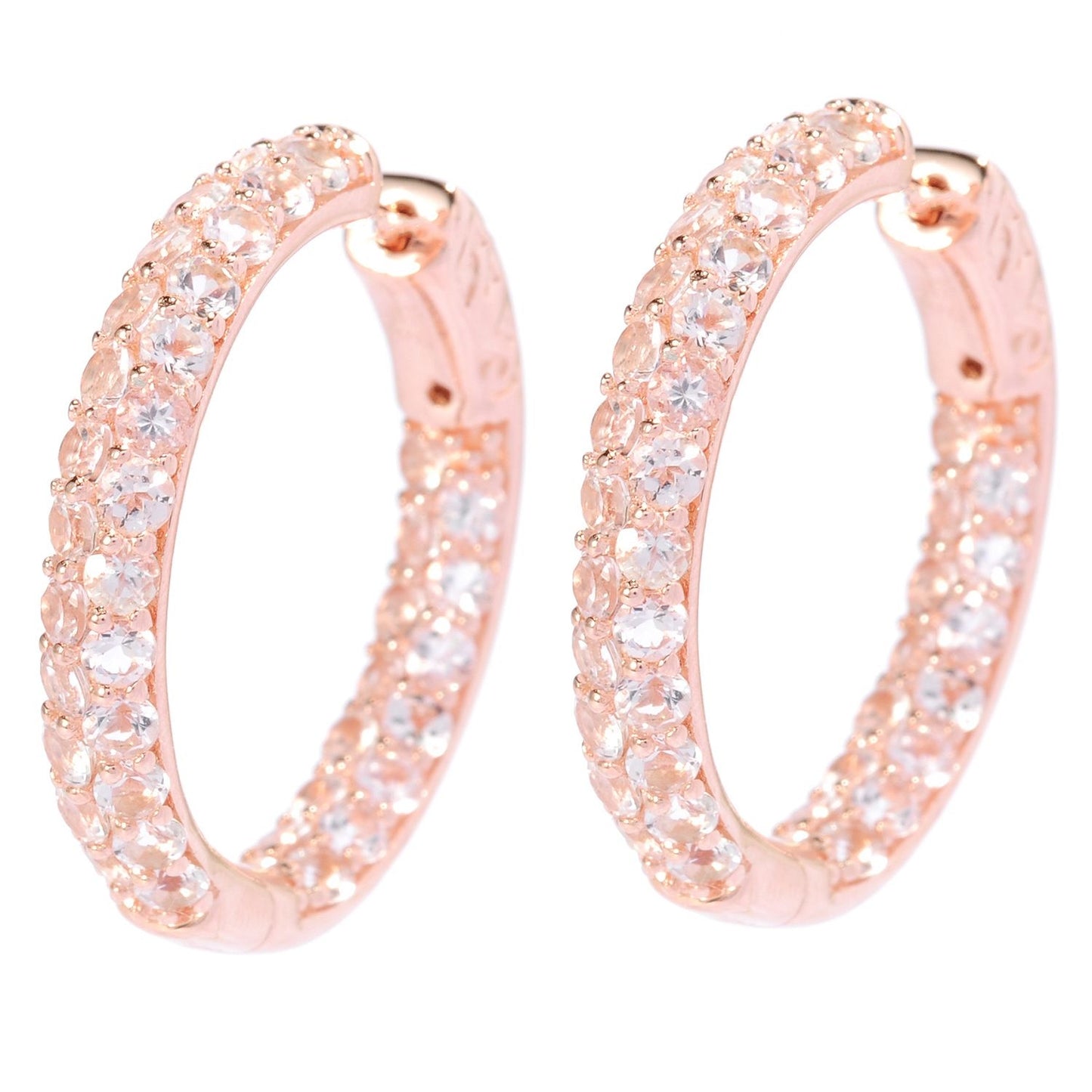 Sterling Silver Morganite Double-row Inside-out 1-inch Hoop Earring - Pinctore