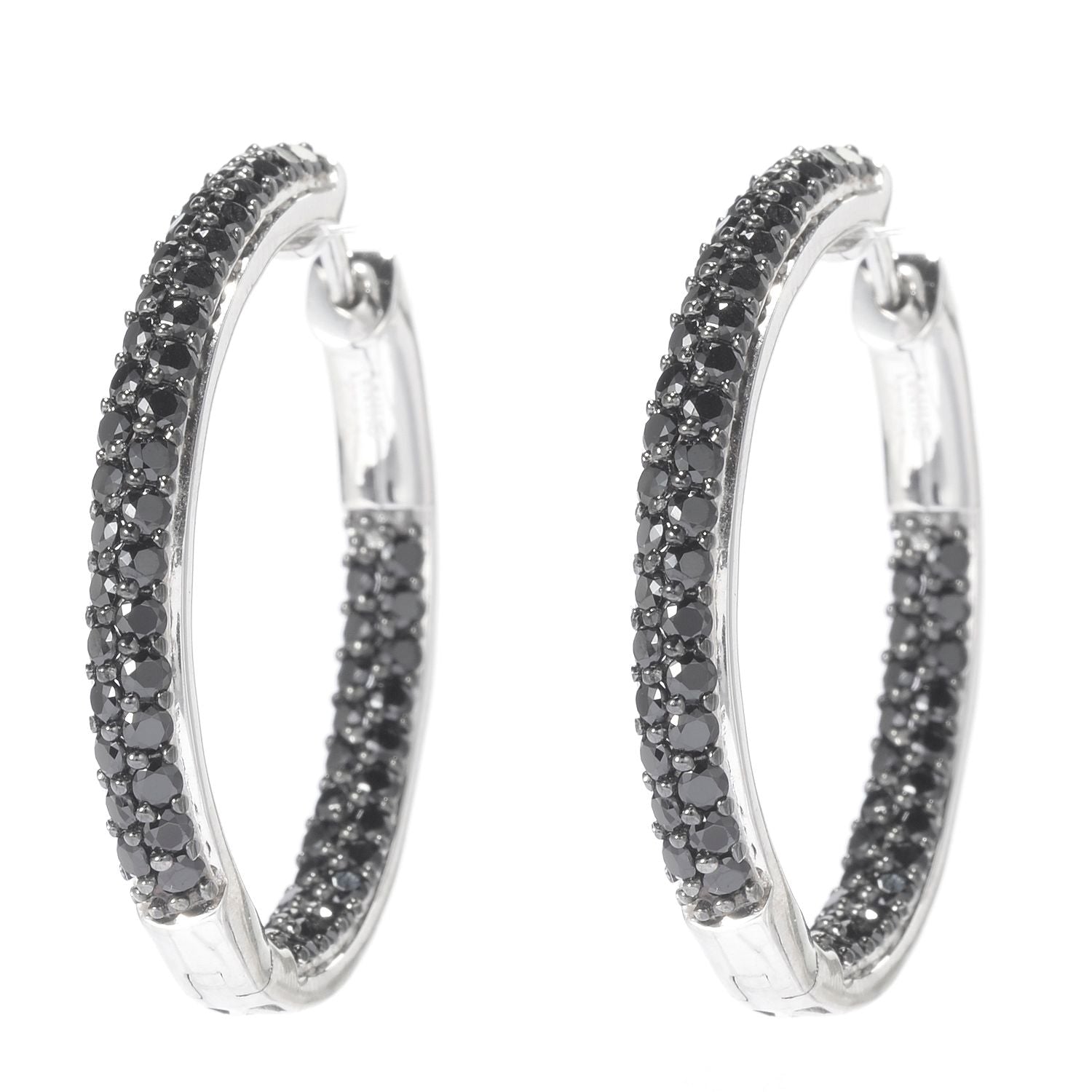 Pinctore Sterling Silver 1.25" Black Spinel Inside-out Hoop Earrings