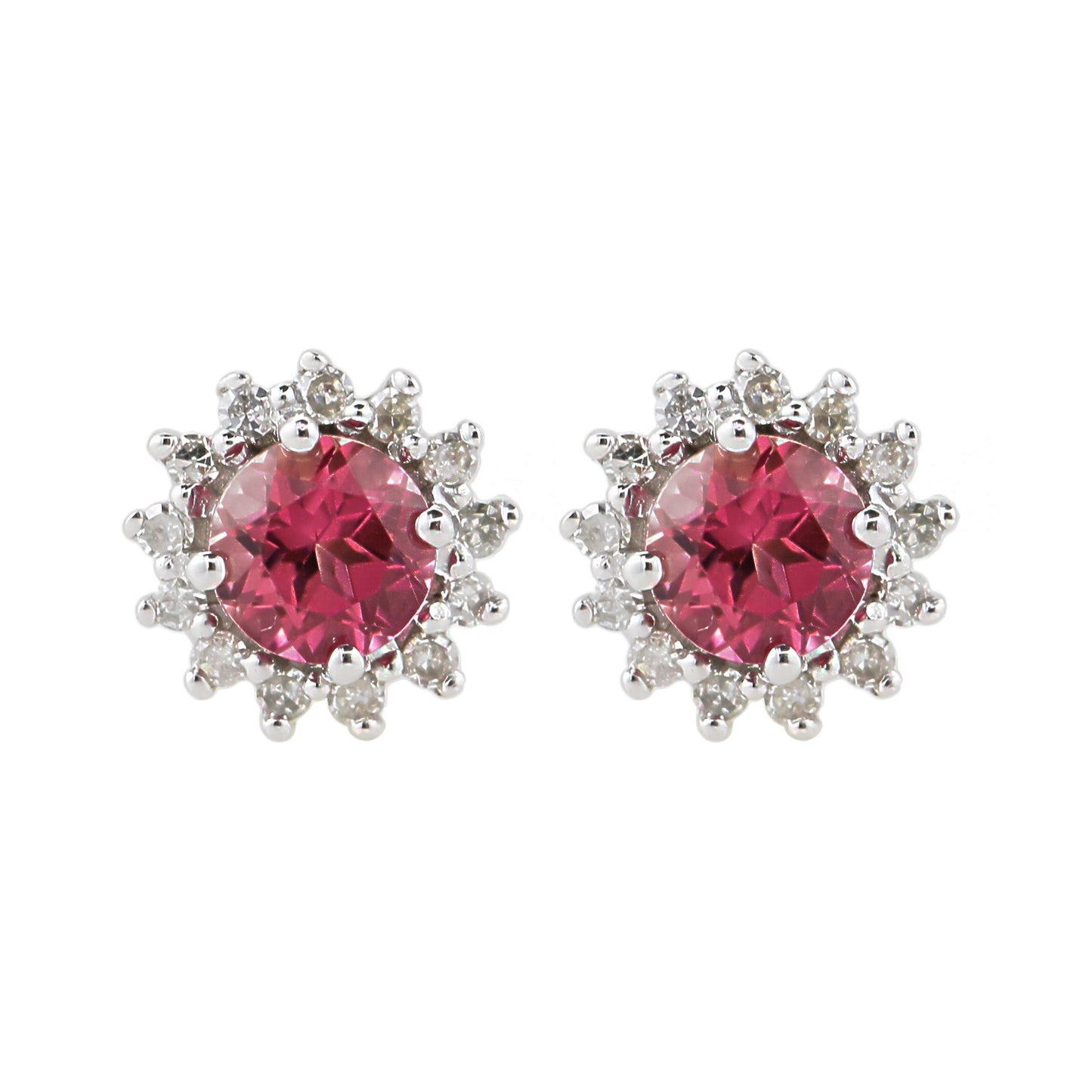Pinctore Sterling Silver 1.3ctw pink-tourmaline and White Zircon Stud Earrings 0.7'L - pinctore