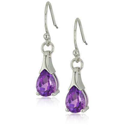 Sterling Silver African Amethyst Lever Back Dangle Earring - Pinctore