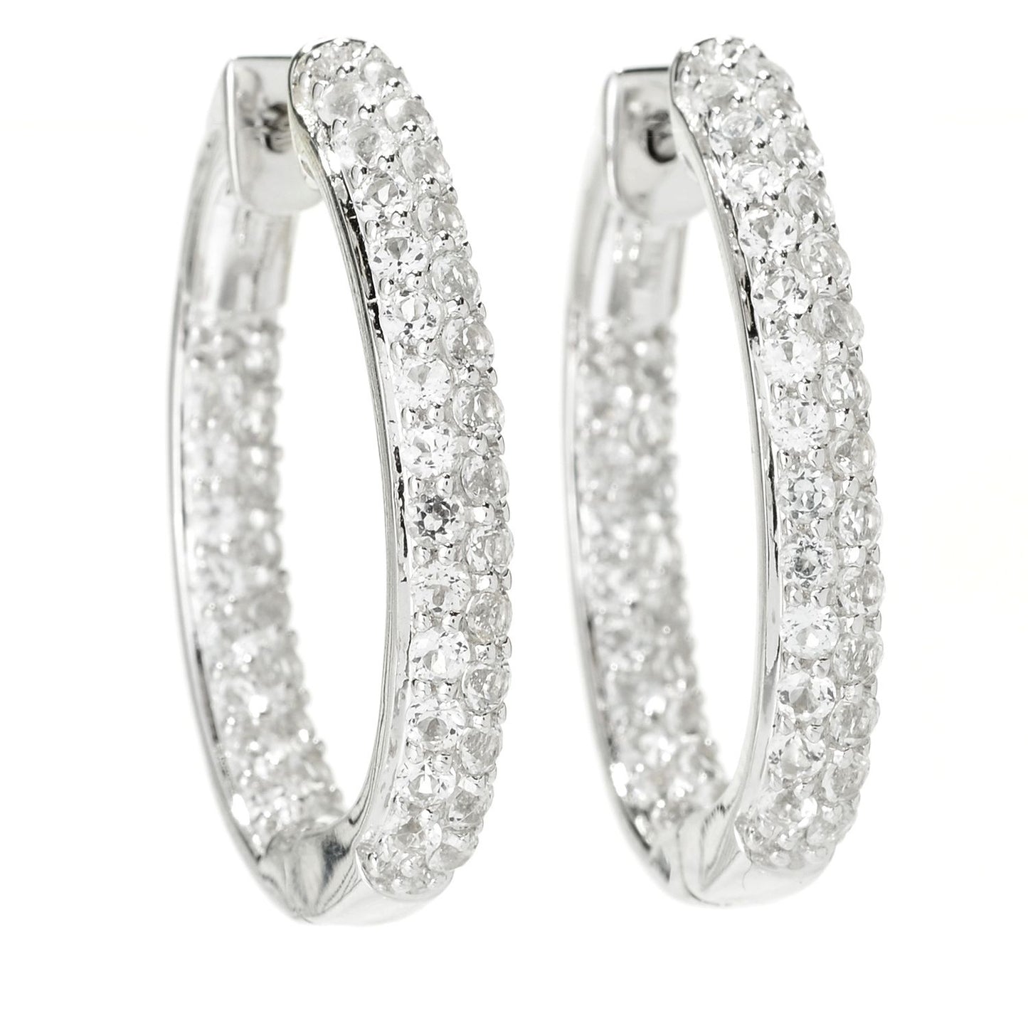 Pinctore Sterling Silver Pave White Topaz Inside-out Hoop Earrings - pinctore
