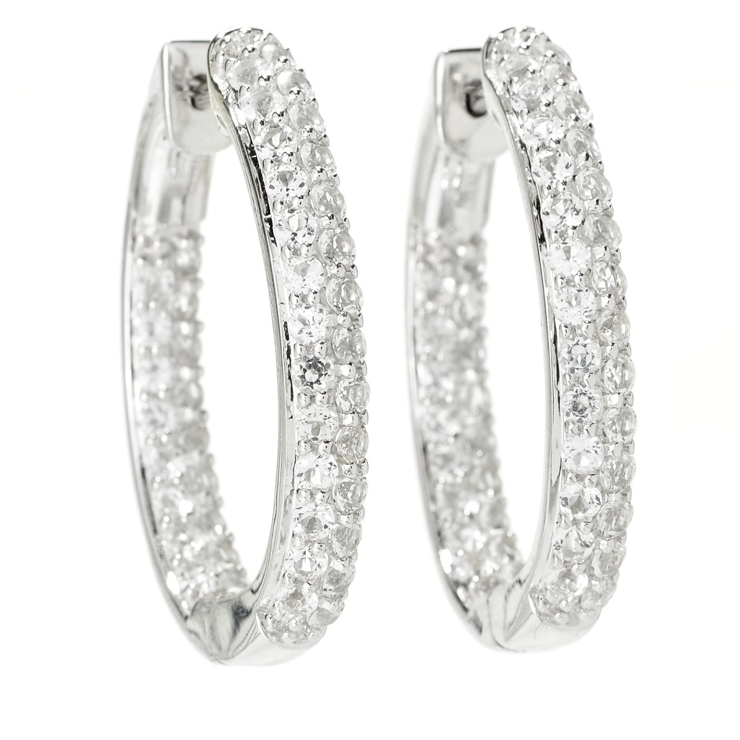 Pinctore Sterling Silver Pave White Topaz Inside-out Hoop Earrings - pinctore