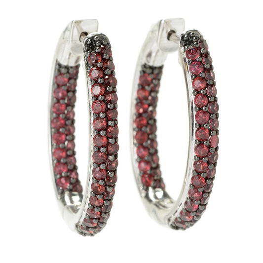 Sterling Silver Pave Rhodolite Inside-out Hoop Earring - Pinctore