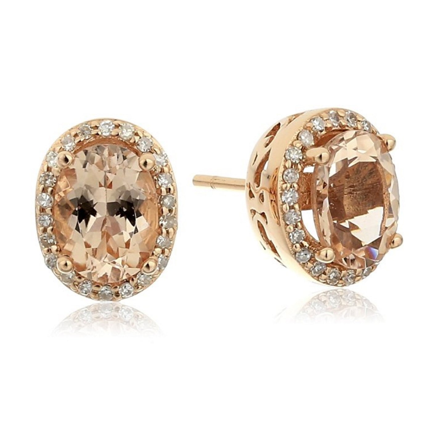 14k Rose Gold Morganite and Diamond Stud Earrings (1/5 cttw, H-I Color, I1-I2 Clarity) - pinctore