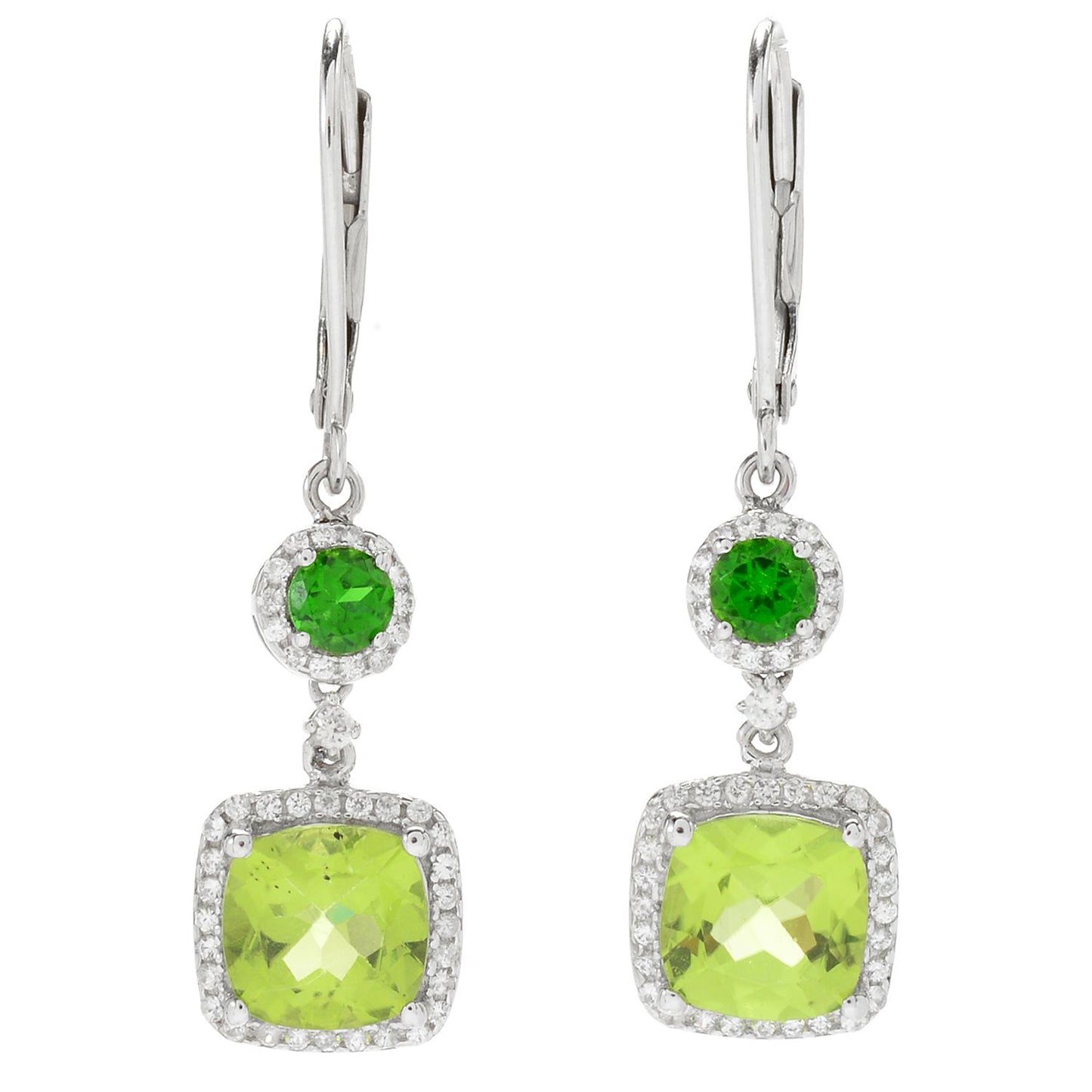 925 Sterling SilverPeridot, Chrome Diopside, White Natural Zircon Earring