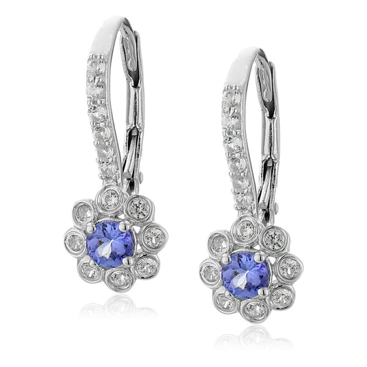Sterling Silver 1Cttw Tanzanite And Created White Sapphire Lever-Back Earrings