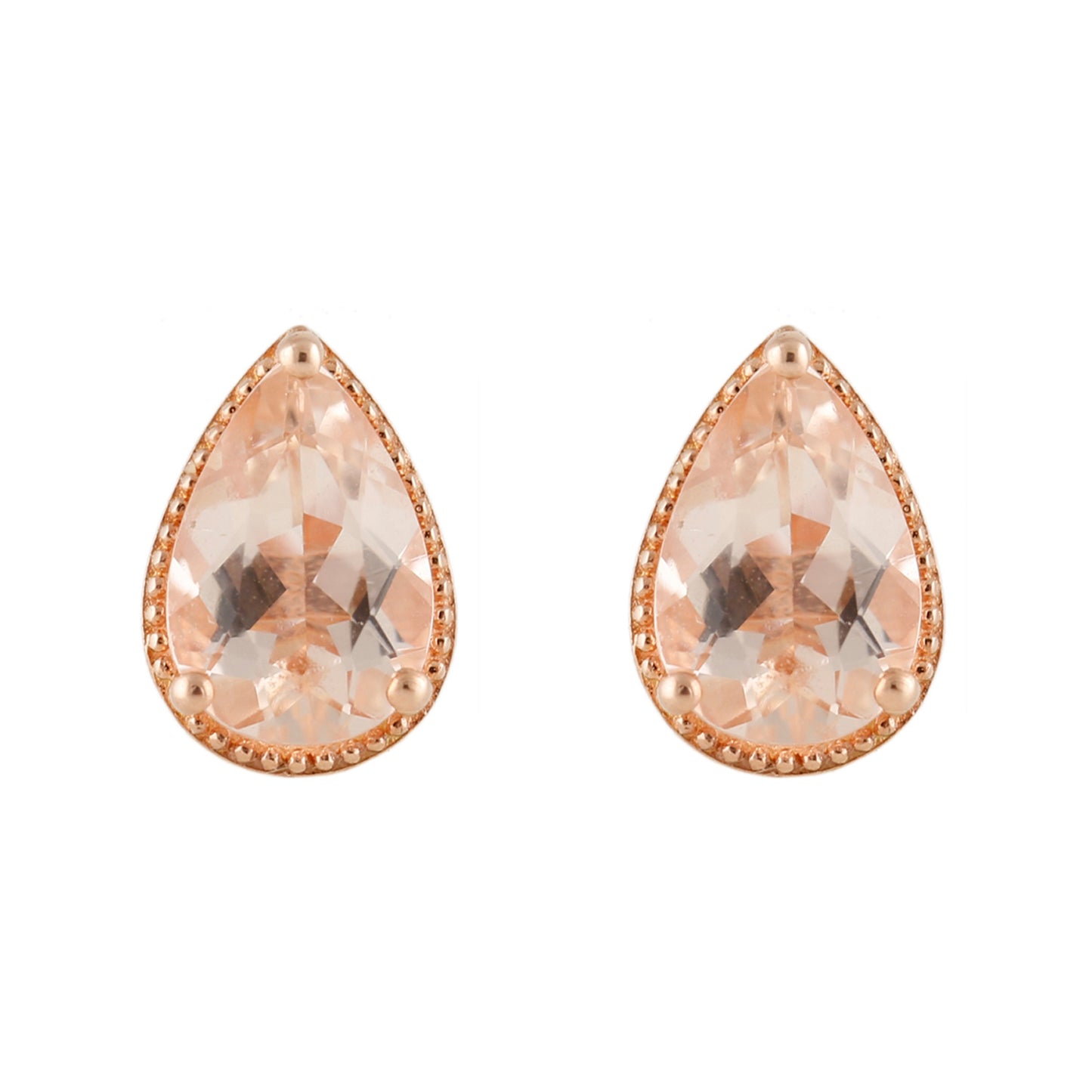 Pinctore 14K Rose Gold Over Sterling Silver 2.2ctw Morganite Pear Shaped Earrings