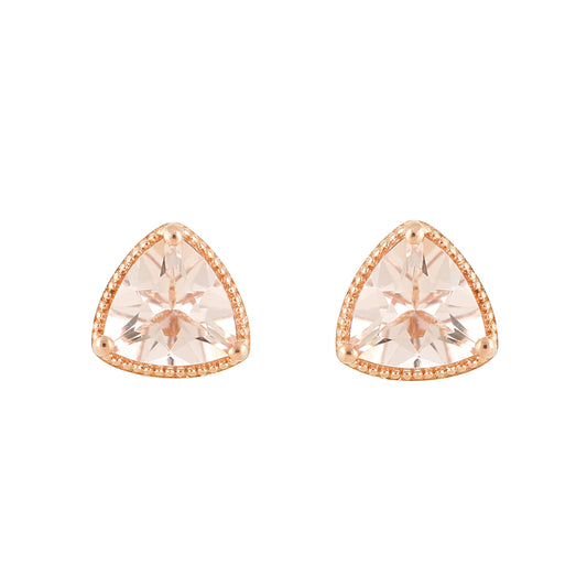 Pinctore 14K Rose Gold Over Sterling Silver 2ctw Morganite Triangle Shaped Stud Earrings - pinctore