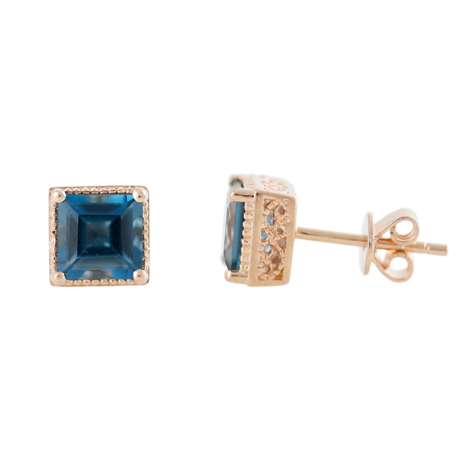 Pinctore 14K Rose Gold Over Ster Silver 2.4ctw London Blue Topaz Square Shaped Earrings - pinctore