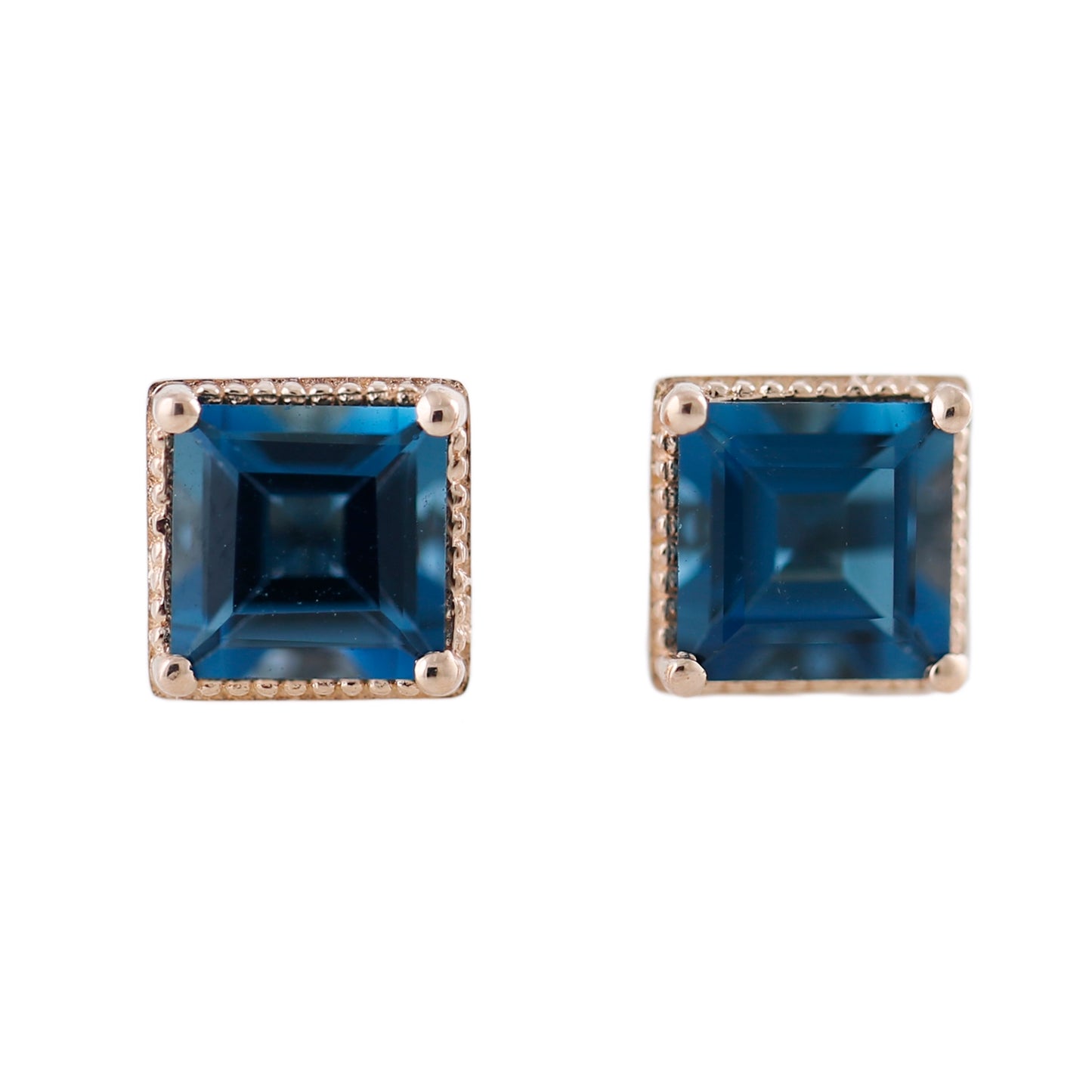 Pinctore 14K Rose Gold Over Ster Silver 2.4ctw London Blue Topaz Square Shaped Earrings - pinctore