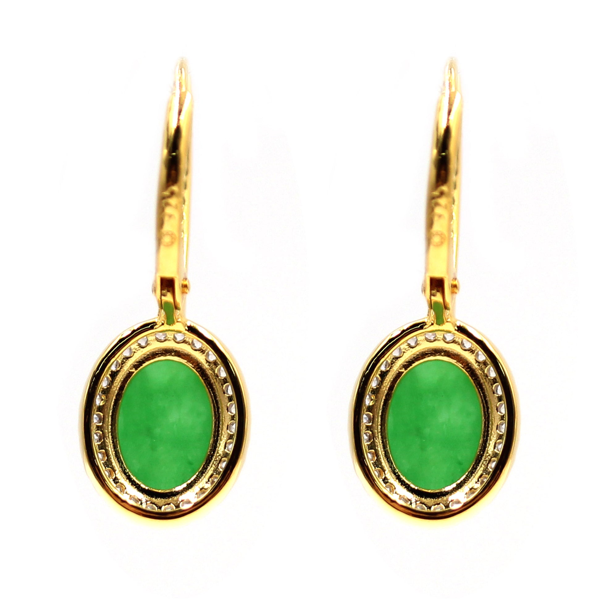 925 Sterling Silver Dyed Green Jade,  White Natural Zircon Dangle Earring - Pinctore