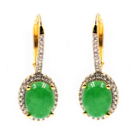 925 Sterling Silver Dyed Green Jade,  White Natural Zircon Dangle Earring - Pinctore