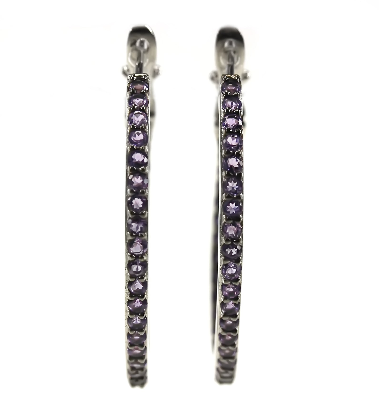 Rhodium Over Sterling Silver 2.19Ctw Pink Amethyst Hoop Earring - Pinctore