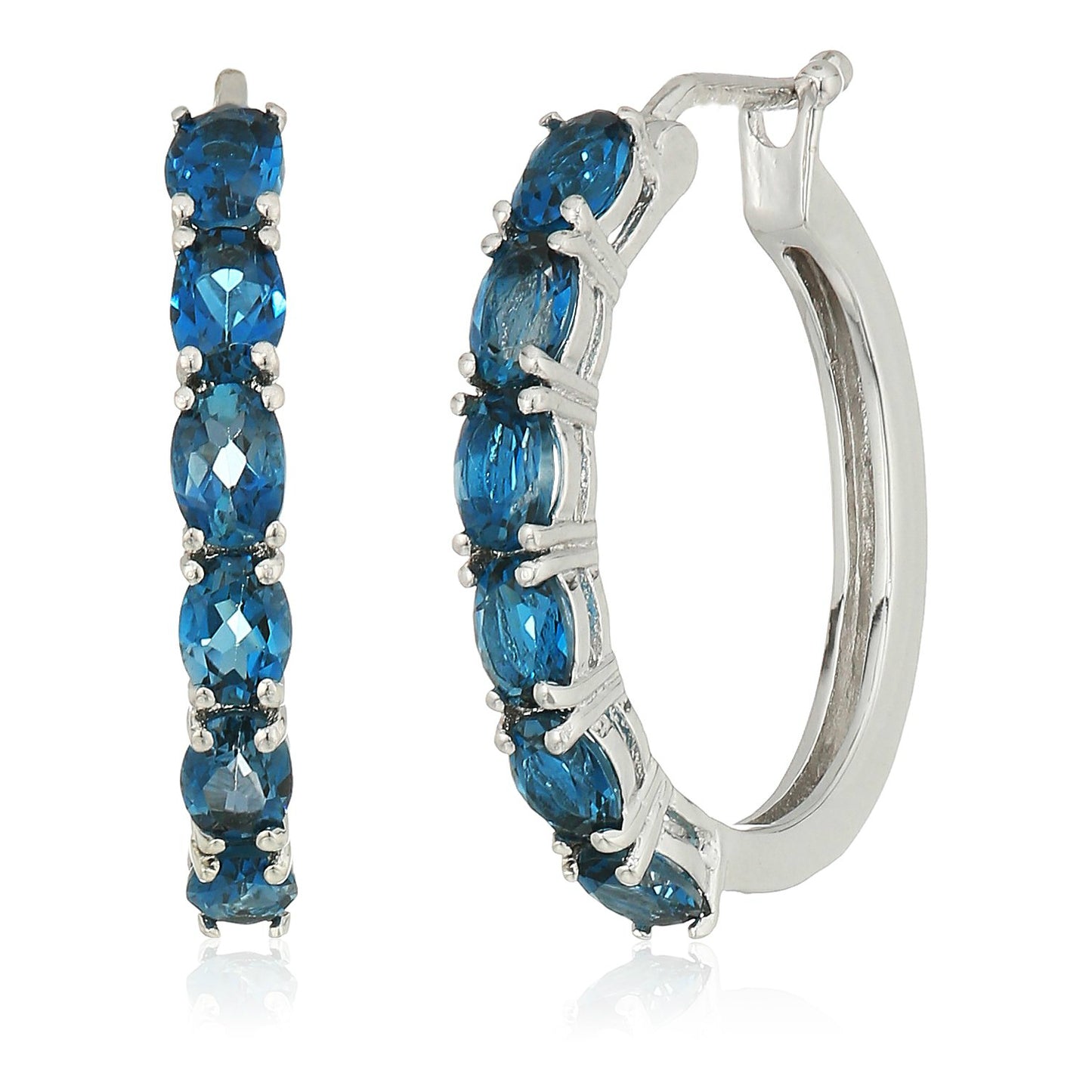 Sterling Silver London Blue Topaz Oval Hoop Earrings, 3/4" - pinctore