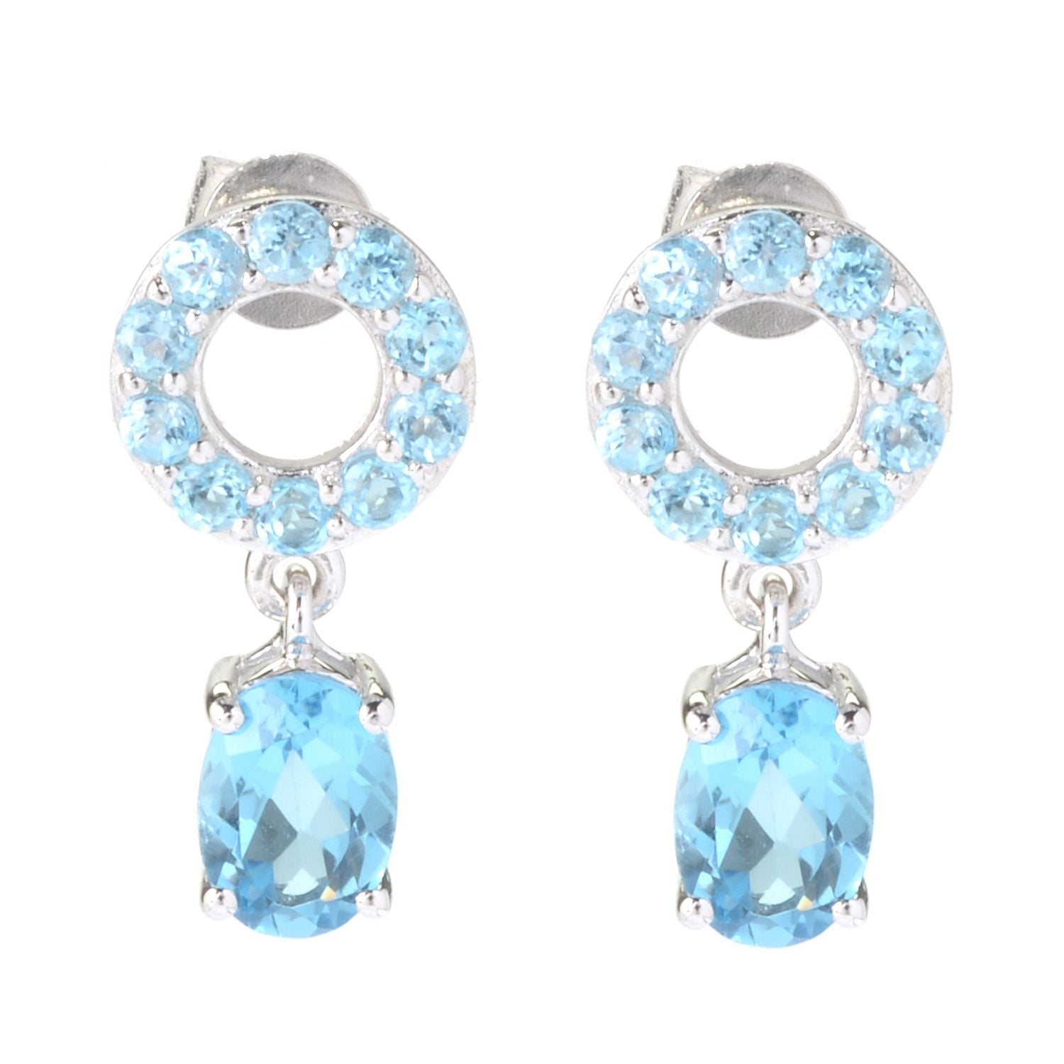 Sterling Silver 2.7Ctw Swiss Blue Topaz Earrings