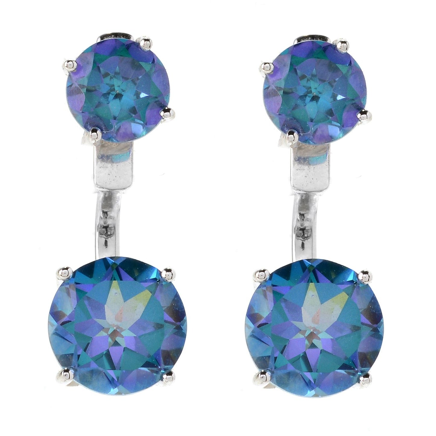 Sterling Silver 6.5Ctw Arora Topaz Round Drop Earring Jackets 0.8"L - Pinctore