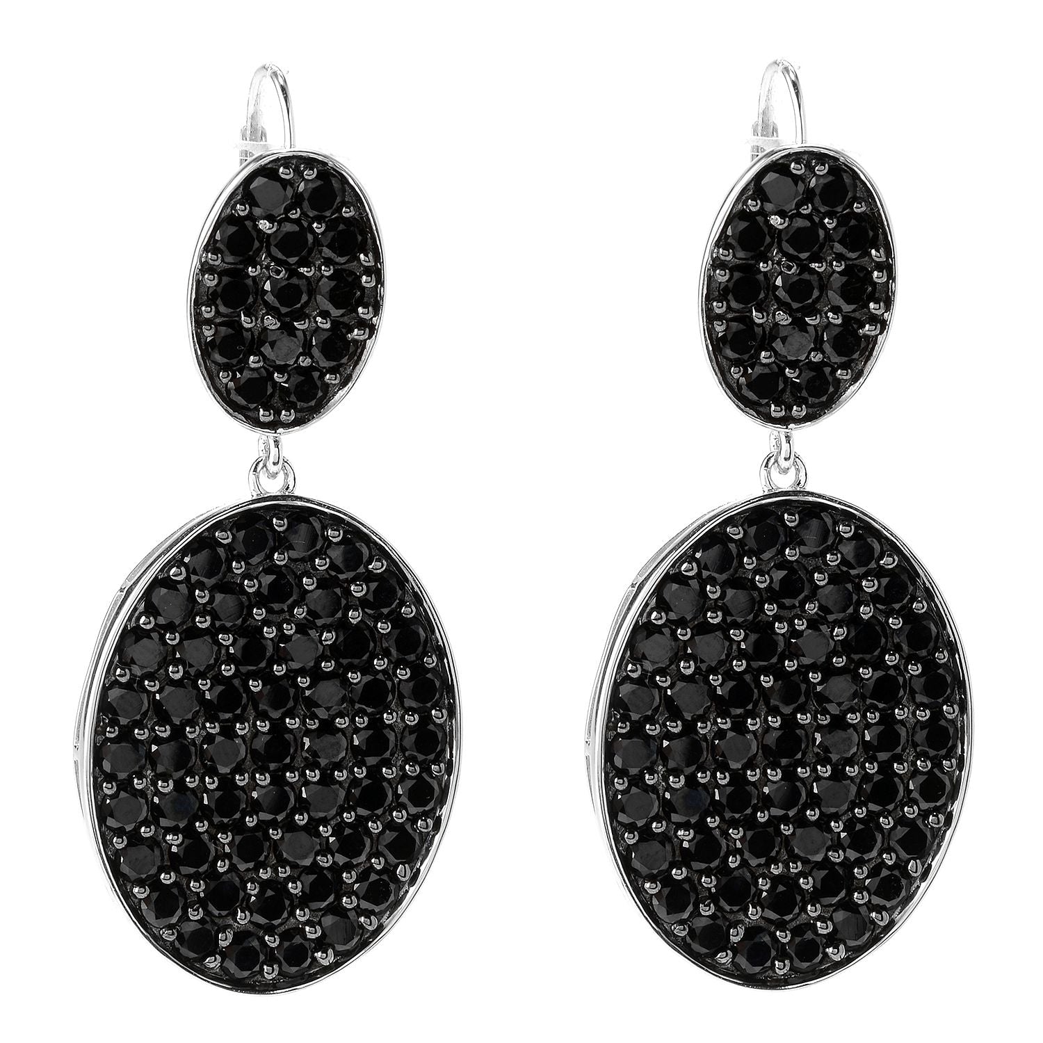 Pinctore Rhodium Over Sterling Silver 10.4ctw Black Spinel Drop Earrings 1.8'L - pinctore