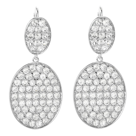 Pinctore Rhodium Over Sterling Silver 10.3ctw White Topaz Drop Earrings 1.8'L - pinctore