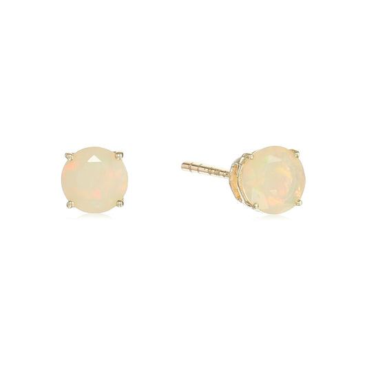 10k Yellow Gold Ethiopian Opal Round Stud Earring - Pinctore