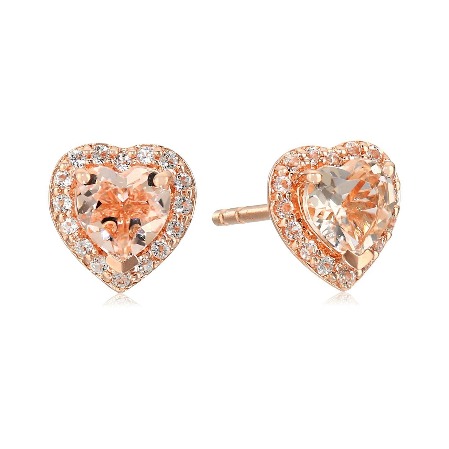 Pinctore Rose Gold-Plated Silver Morganite Heart Halo Earrings - pinctore