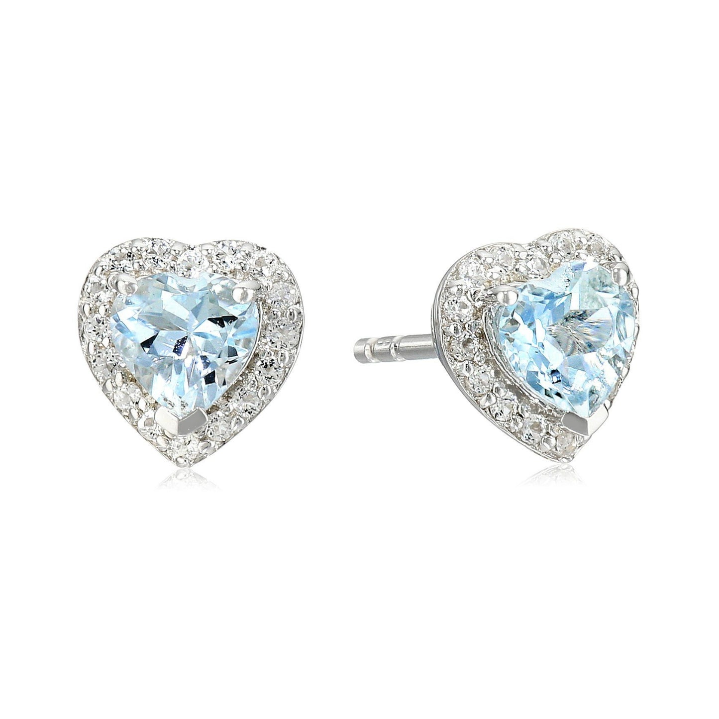 Sterling Silver Aquamarine Heart Halo Stud Earrings - pinctore