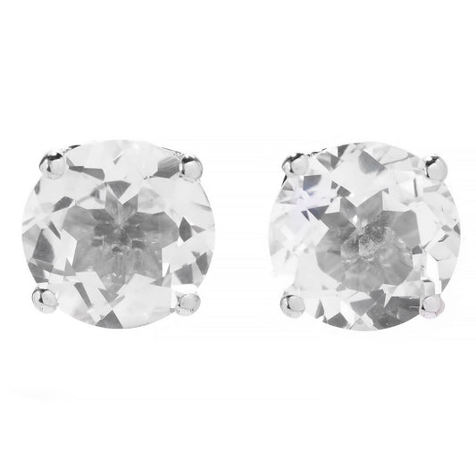 Pinctore Sterling Silver Round White Topaz Stud Earrings