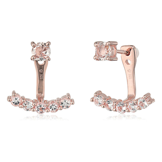 Pinctore Rose Gold-Plated Silver Morganite Peach Pink Back Ear Cuff Stud Earrings - pinctore