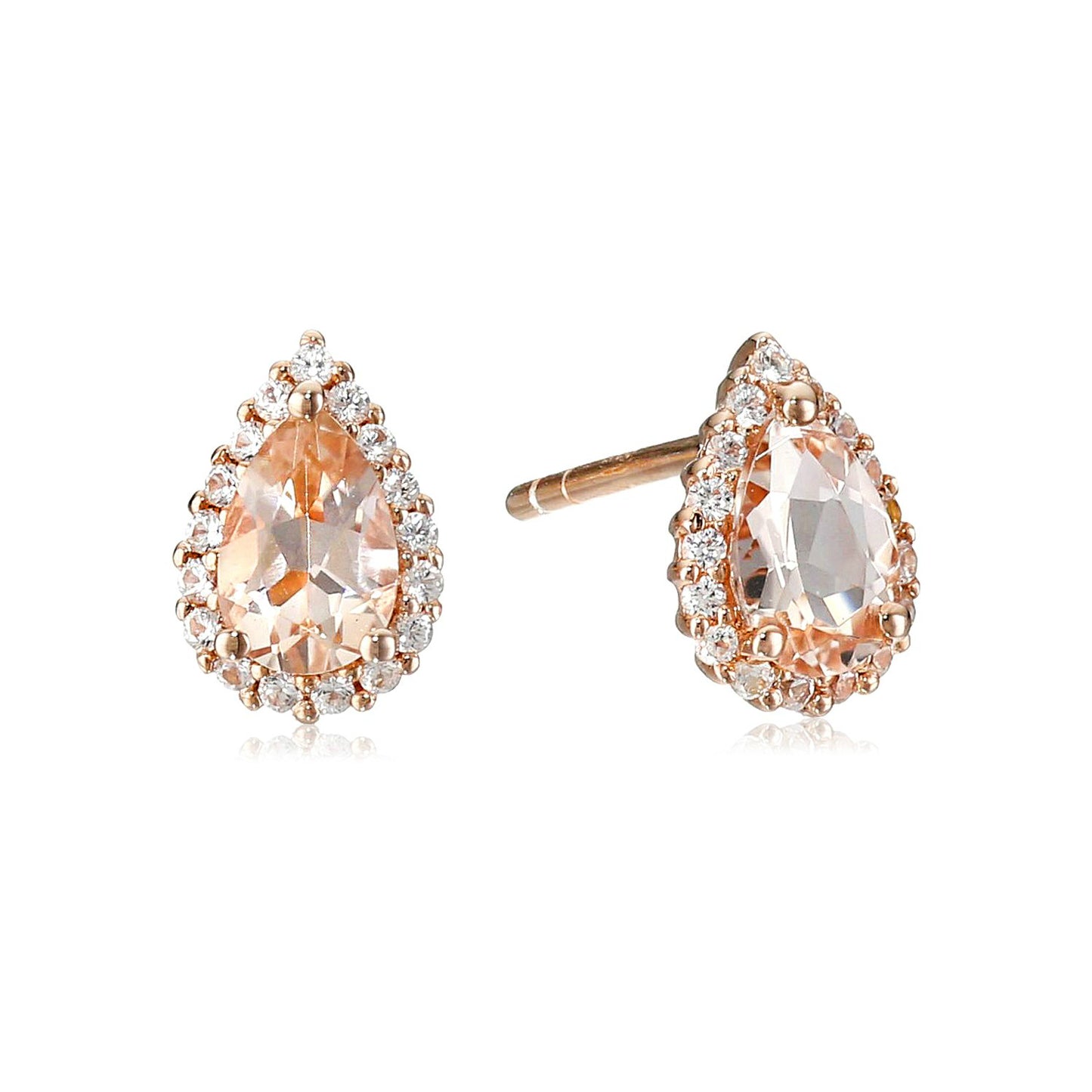 925 Sterling Silver Morganite, Created White Sapphire Stud Earring