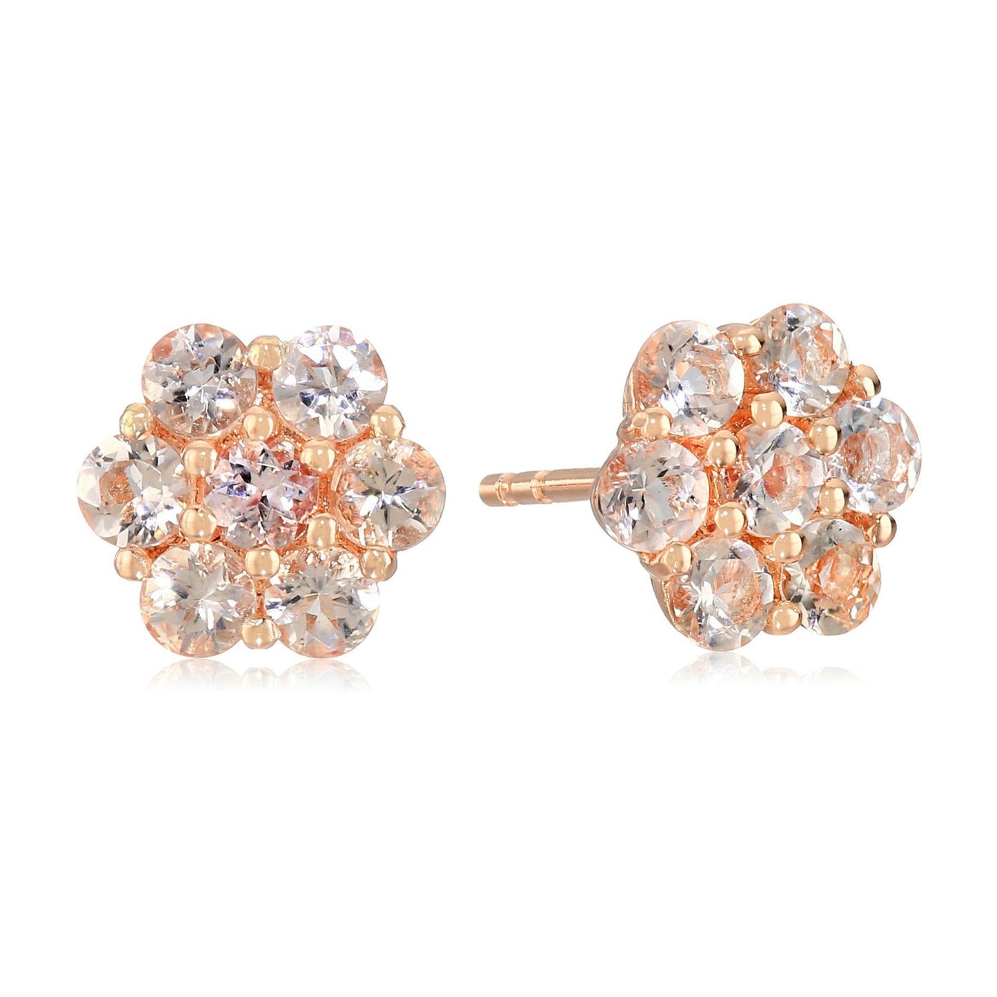 Pinctore Rose Gold-plated Silver Morganite Round Flower Stud Earrings