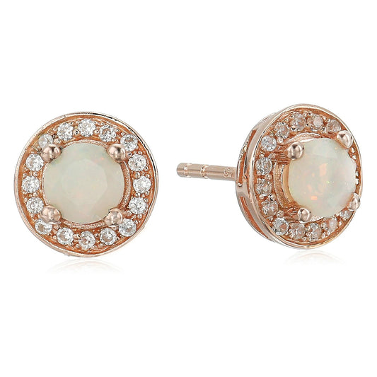 Pinctore Rose Gold-plated Silver Ethiopian Opal Round Halo Stud Earrings