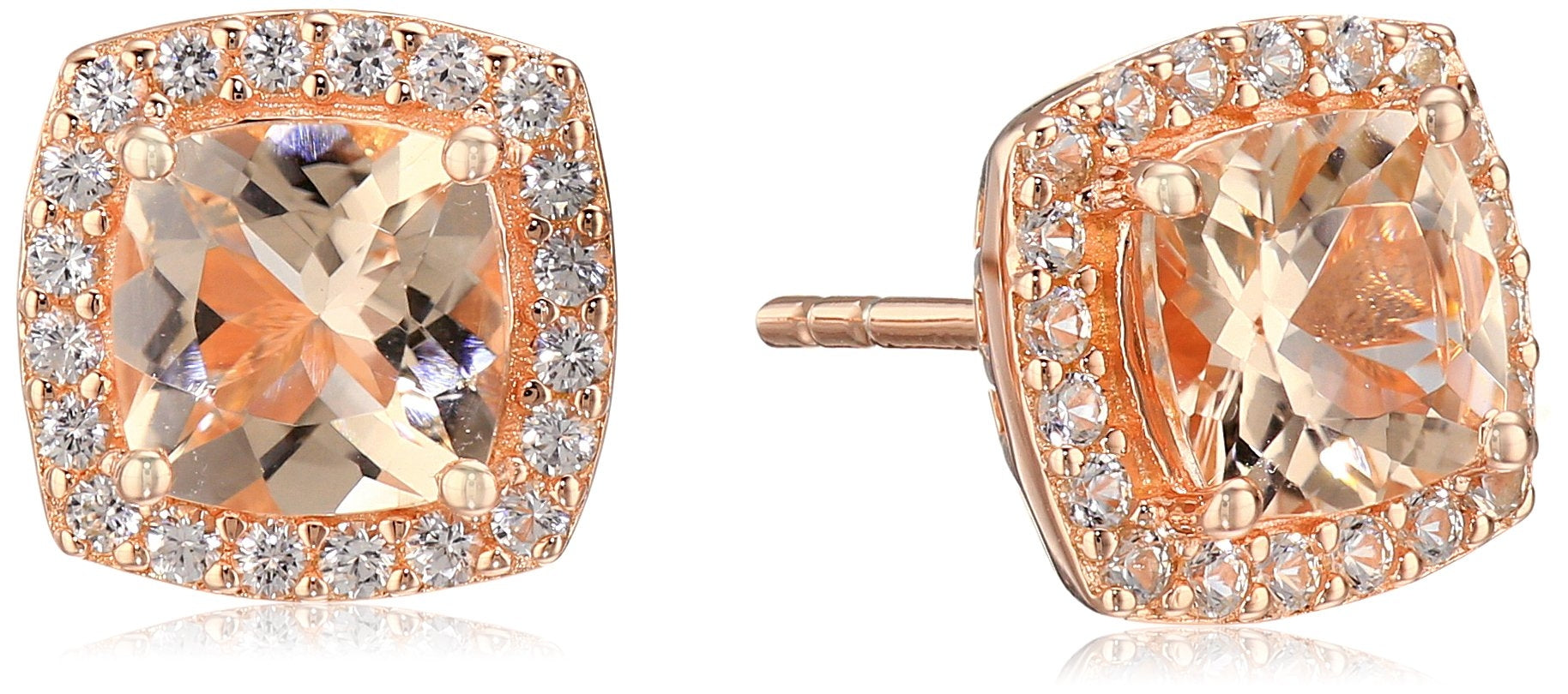 Pinctore Rose Gold-plated Silver Morganite And Created White Sapphire Cushion Halo Stud Earrings