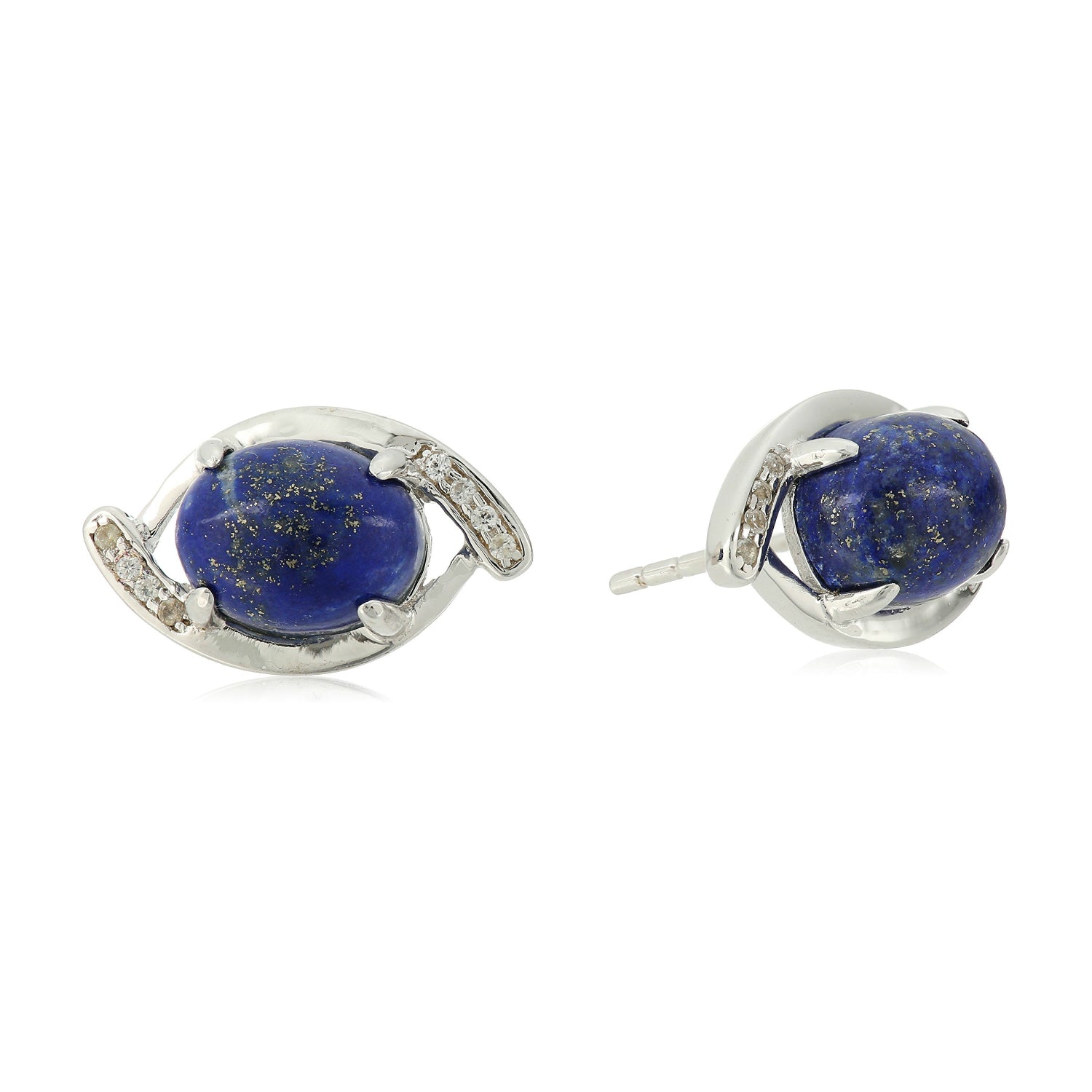 Sterling Silver Lapis And Created White Sapphire Evil Eye Stud Earrings - pinctore