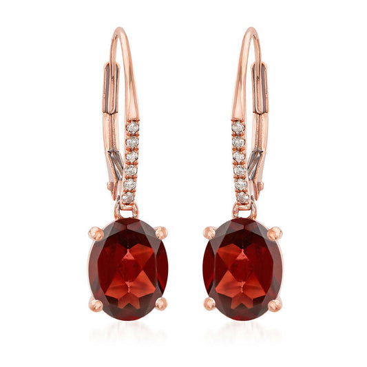 14Kt Rose Gold Red Garnet,  Diamond Dangle Earring - Pinctore