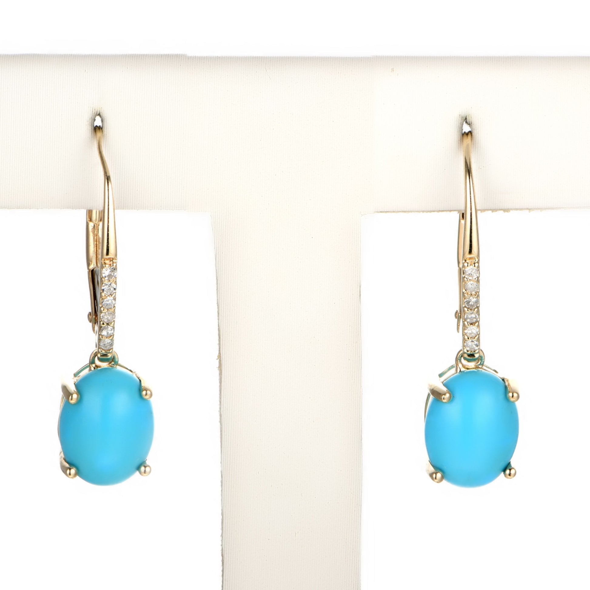 14Kt Gold Sleeping Beauty Turquoise,  Diamond Dangle Earring - Pinctore