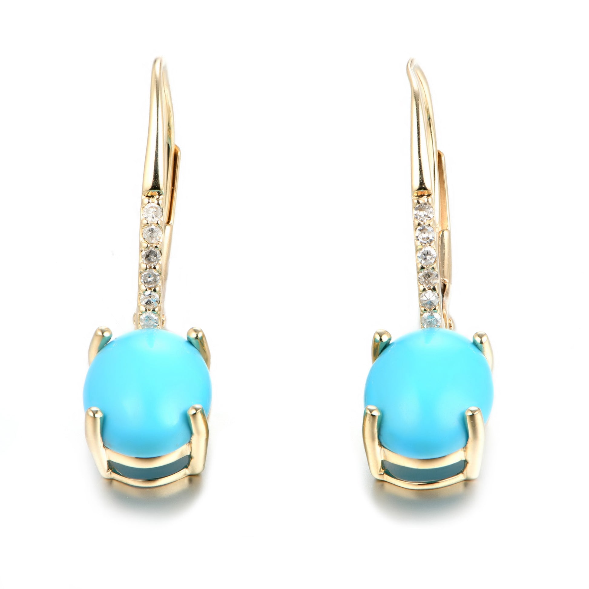 14Kt Gold Sleeping Beauty Turquoise,  Diamond Dangle Earring - Pinctore
