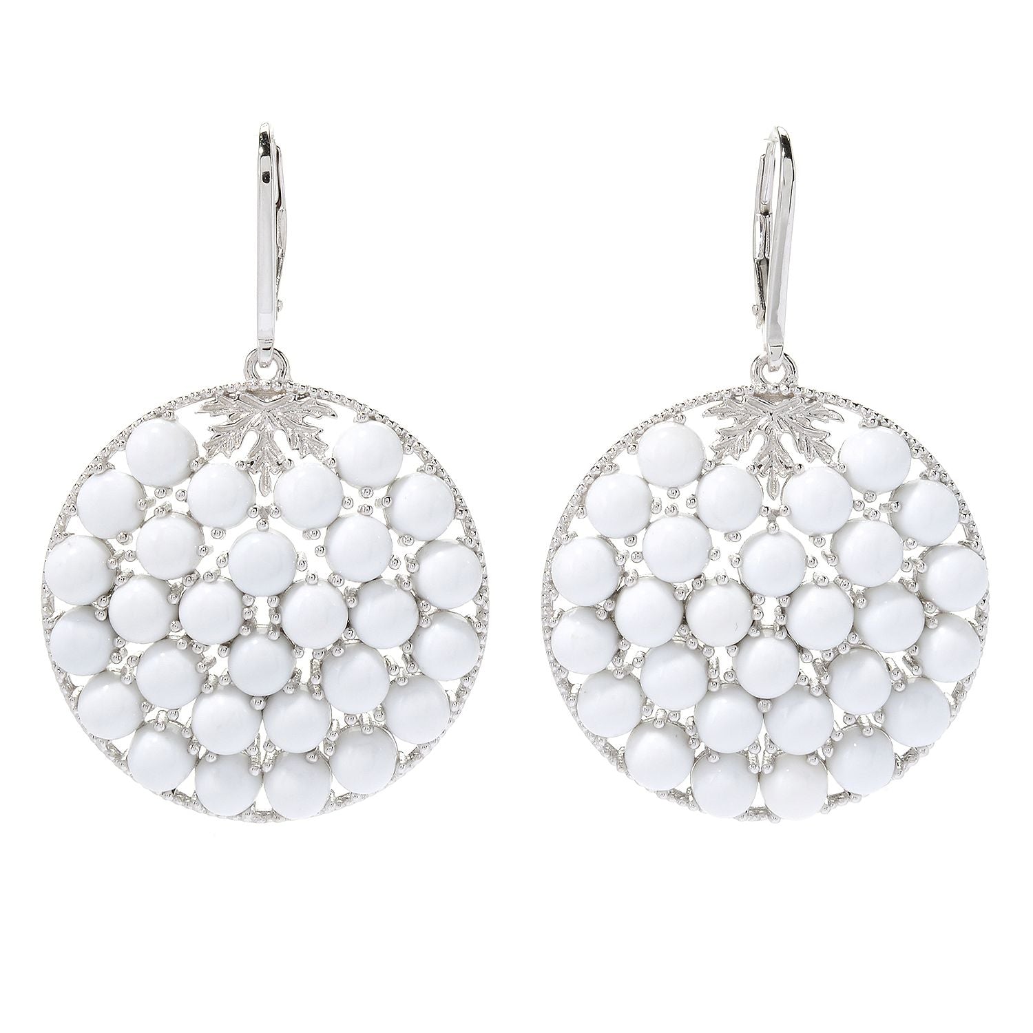 Pinctore Sterling Silver 2" White Prystine Cluster Disc Drop Earrings