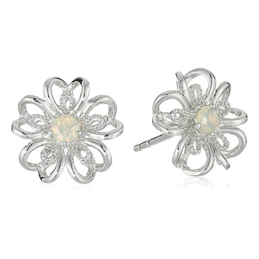 Pinctore Sterling Silver Ethiopian Opal flower Stud Earrings