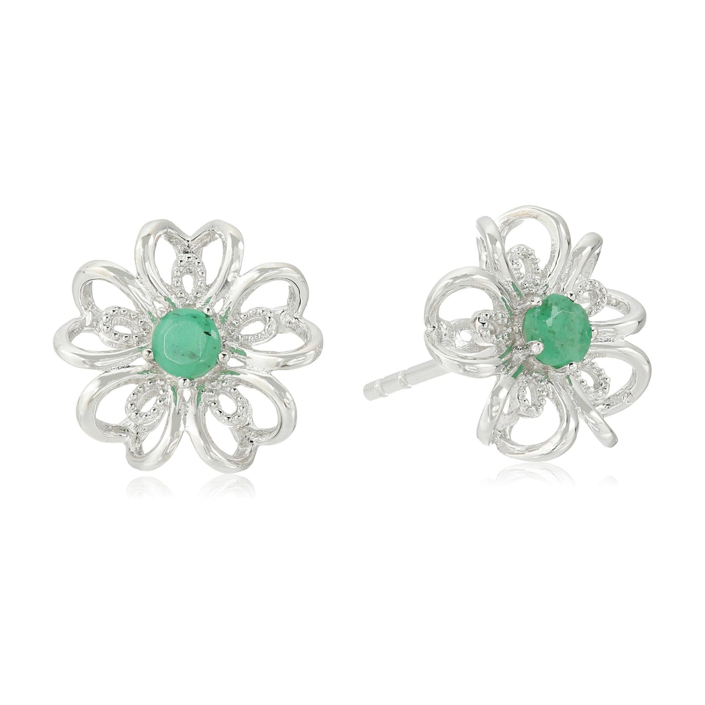 Sterling Silver Genuine Emerald Stud Earrings - pinctore