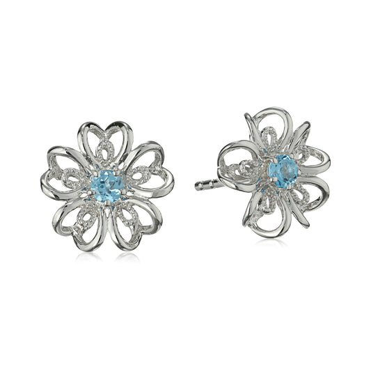 Sterling Silver Topaz flower Stud Earring - Pinctore