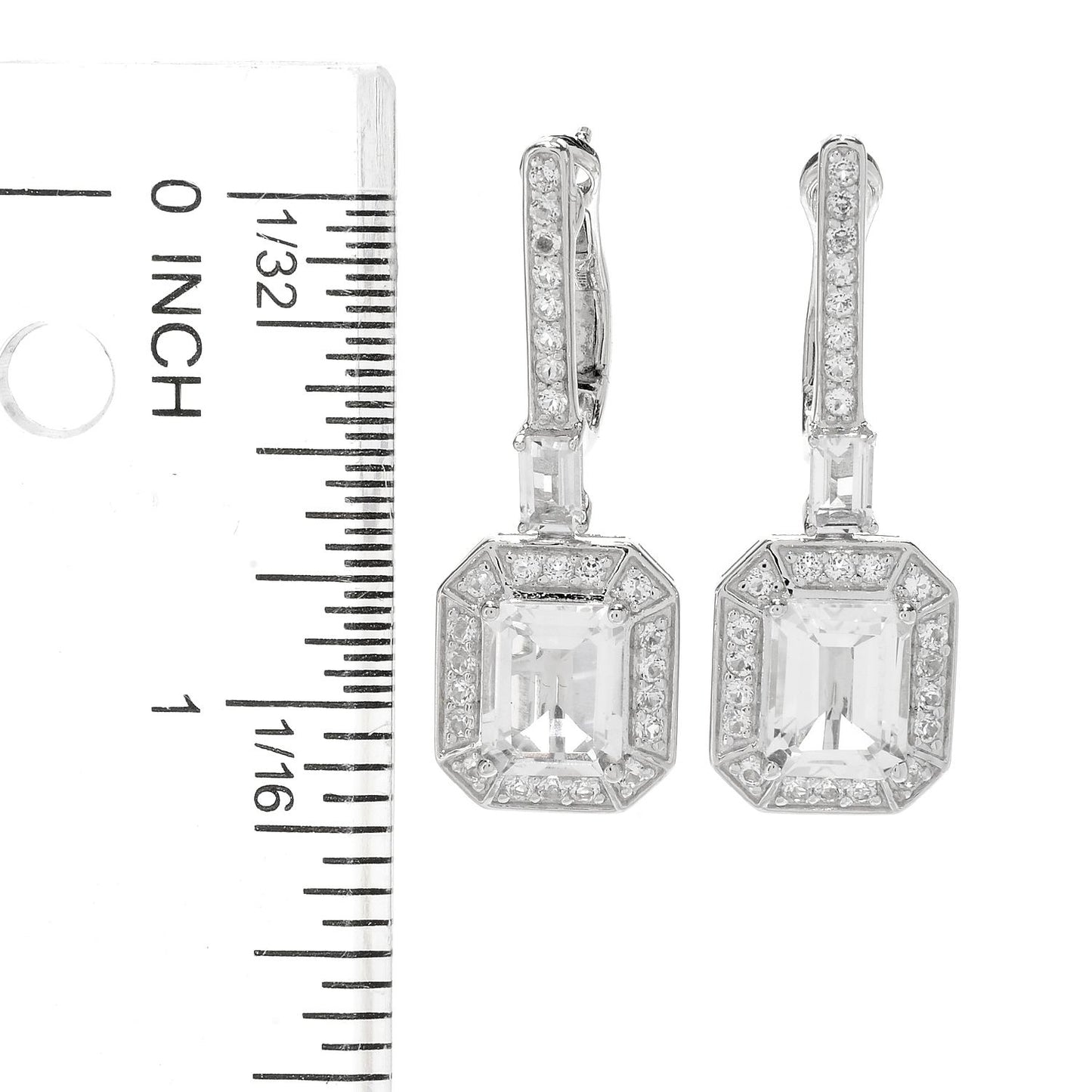 Pinctore Legacy Sterling Silver 1.25" White Topaz Earrings