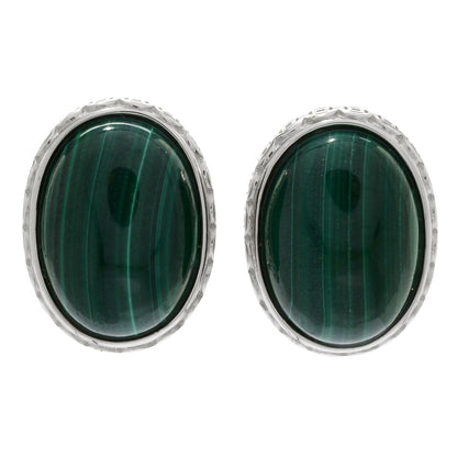 Pinctore Sterling Silver 18 x 13mm Melachite Stud Earrings w/Omega Backs - pinctore