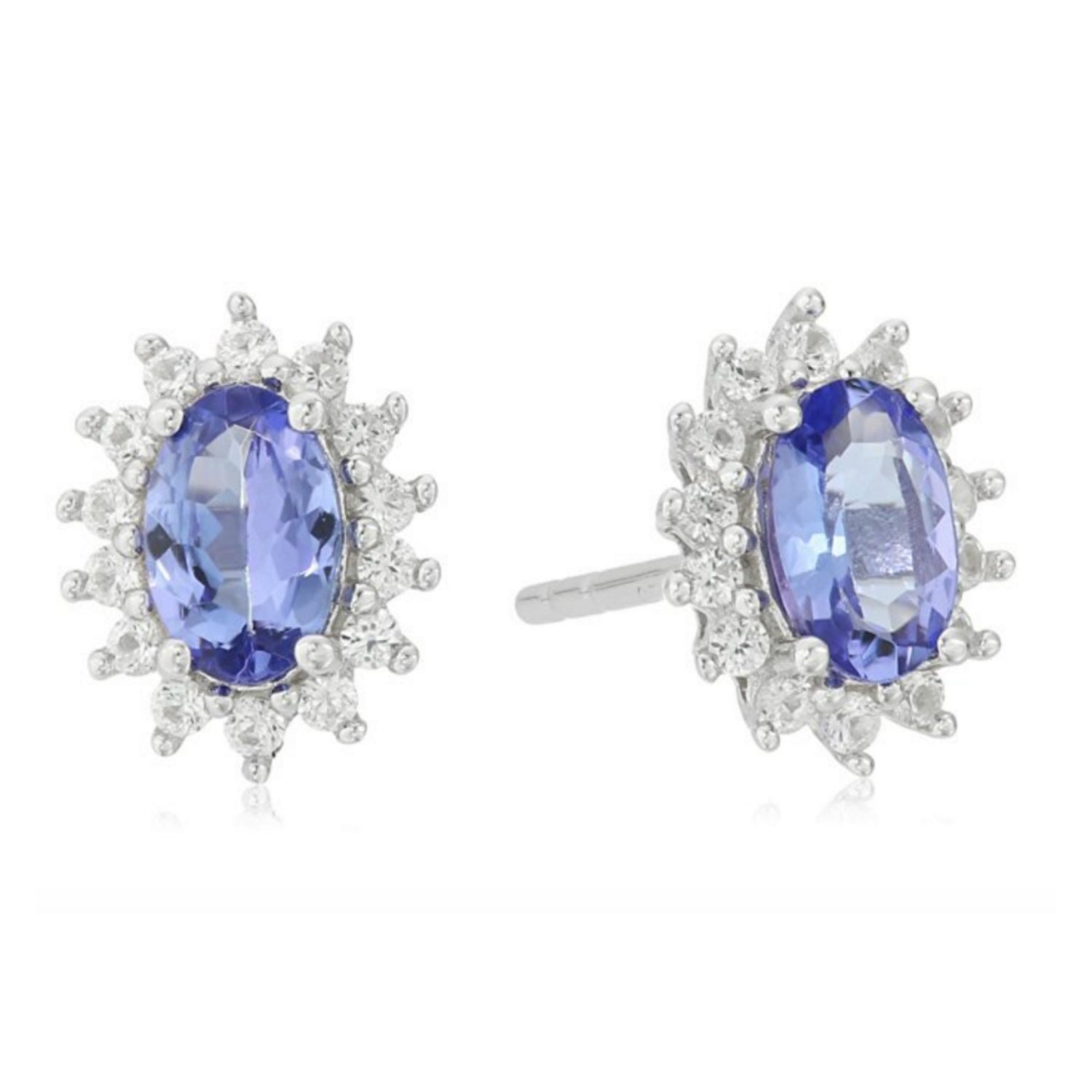 925 Sterling Silver Tanzanite,Created White Sapphire Stud Earring